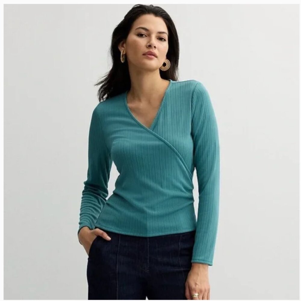Women's Nine West Texture Wrap Top Size XX LARGE in Secret Lagoon NWT